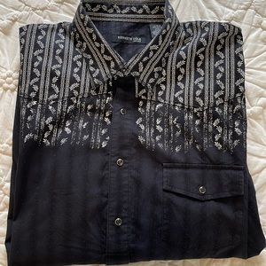 Kenneth Cole Western Style Long Sleeve Cotton Half Snap Shirt Size Large
